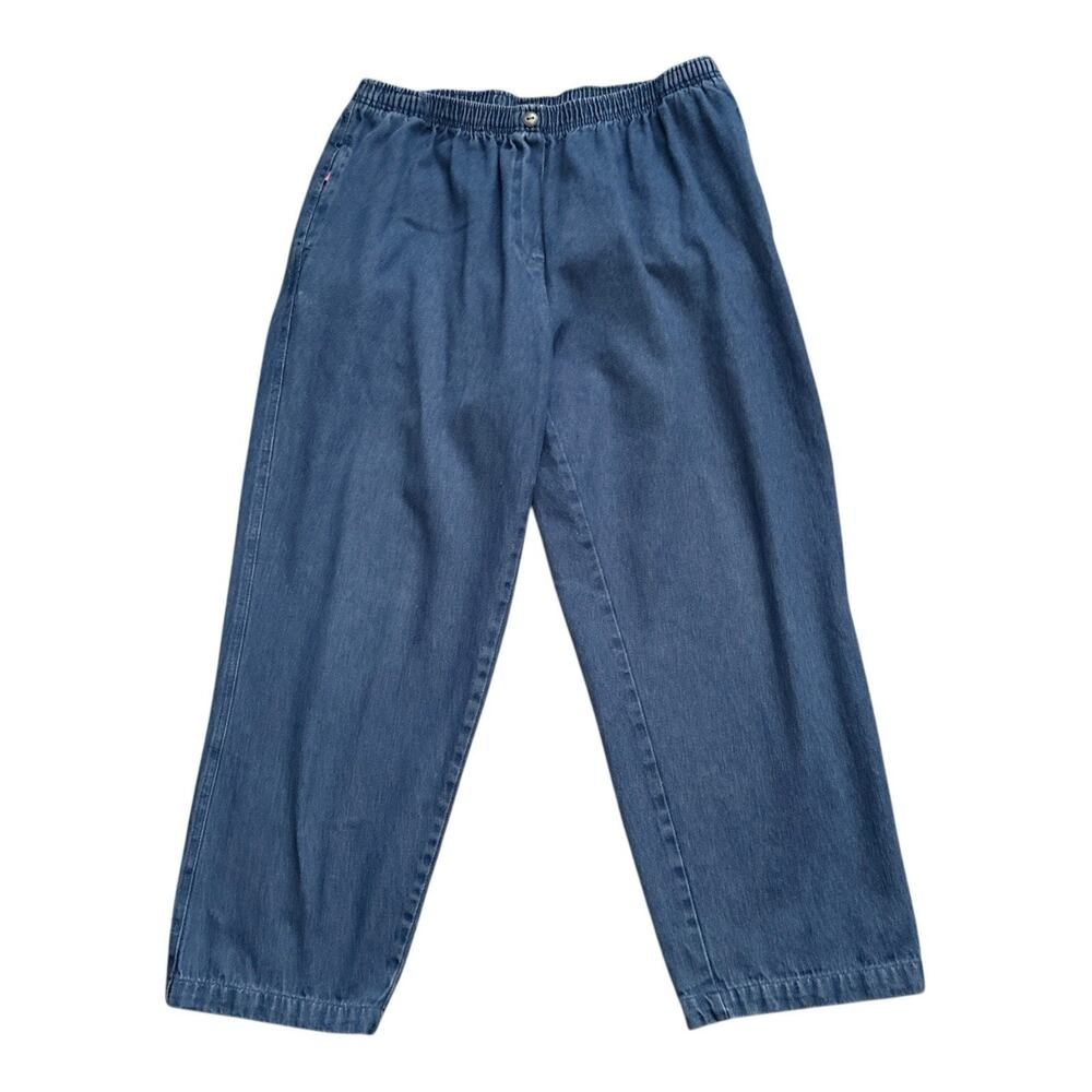 Woman Within Blue Pull On Jeans Womens Plus 20W Elastic Waist Classic Fit Cotton
